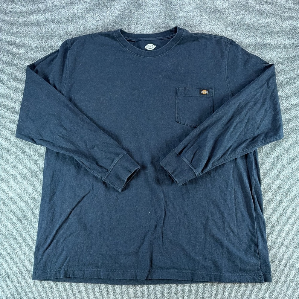 Dickies Mens 3XT Navy Blue Long Sleeve Pocket T-Shirt Heavyweight Cotton Utility